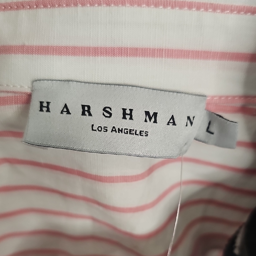 HARSHMAN White and Pink High Low Shirt Dress with Collar - Picture 4 of 9